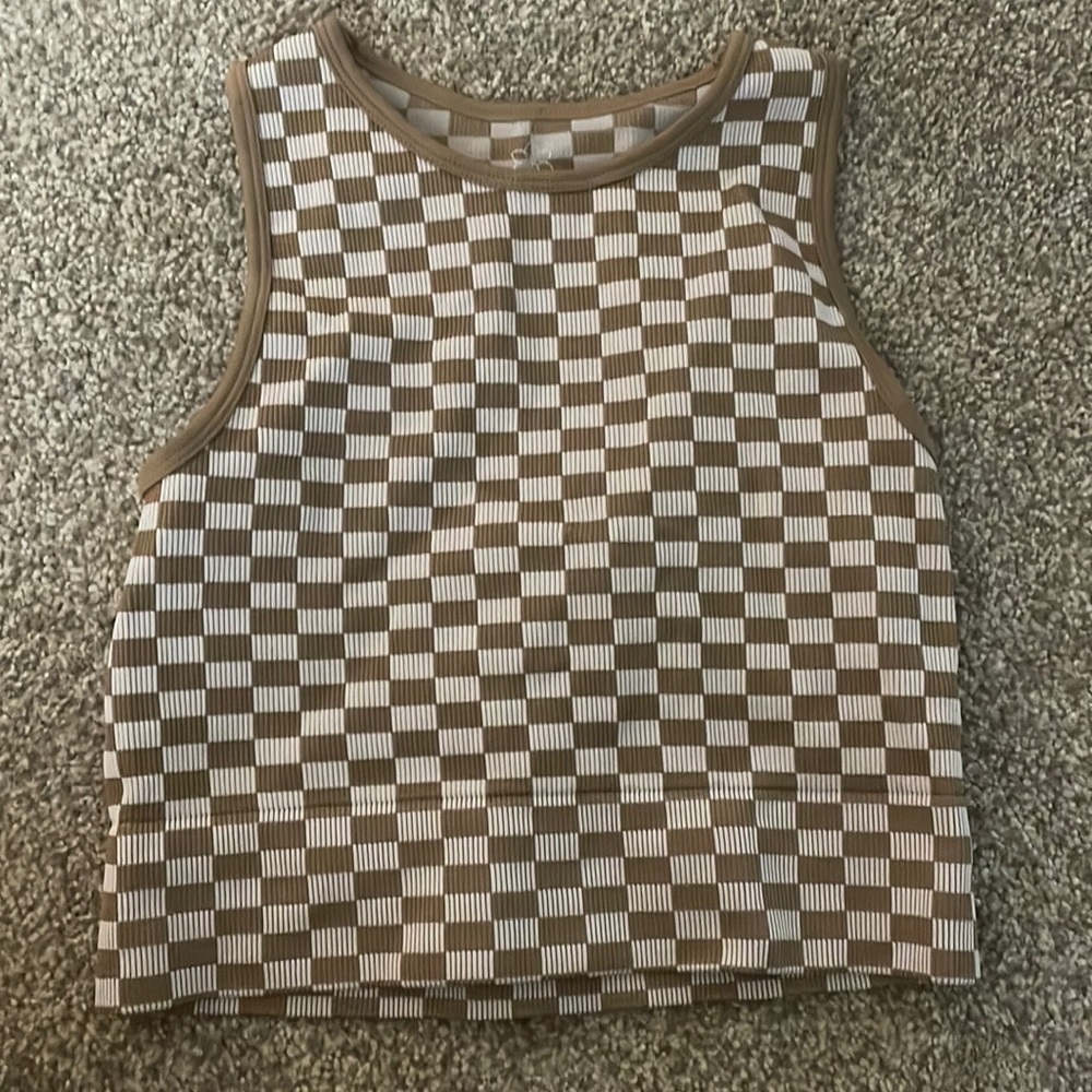 brown checkered tank top